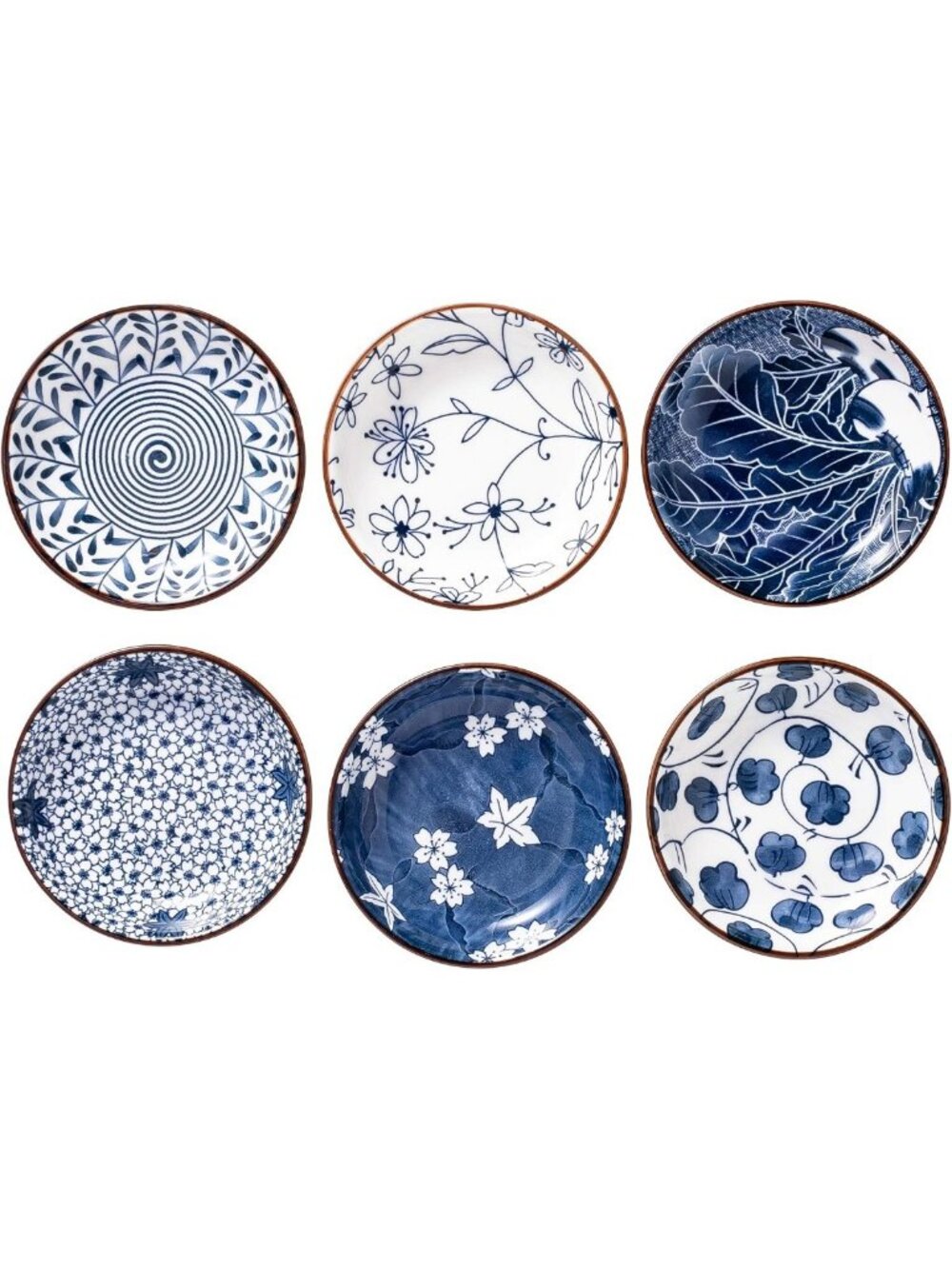Set of 6 Japanese Ceramic Dipping Bowls - 4'' Blue & White Side Dishes for Sushi